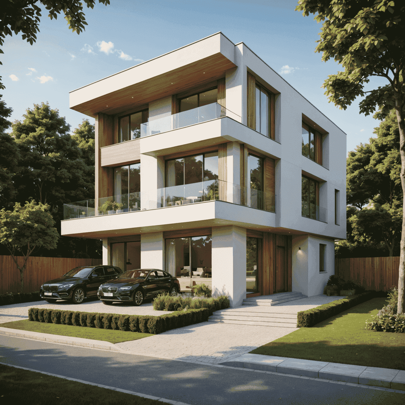 Una hermosa casa moderna con jardín bien cuidado y fachada elegante